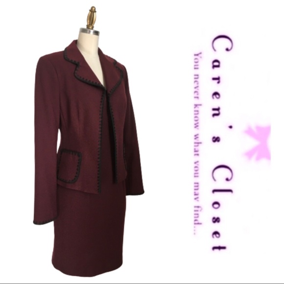 Nanette Lepore Dresses & Skirts - Nanette Lenore Burgundy & Black Whip Stitched Sleeveless Sheath Dress & Blazer.